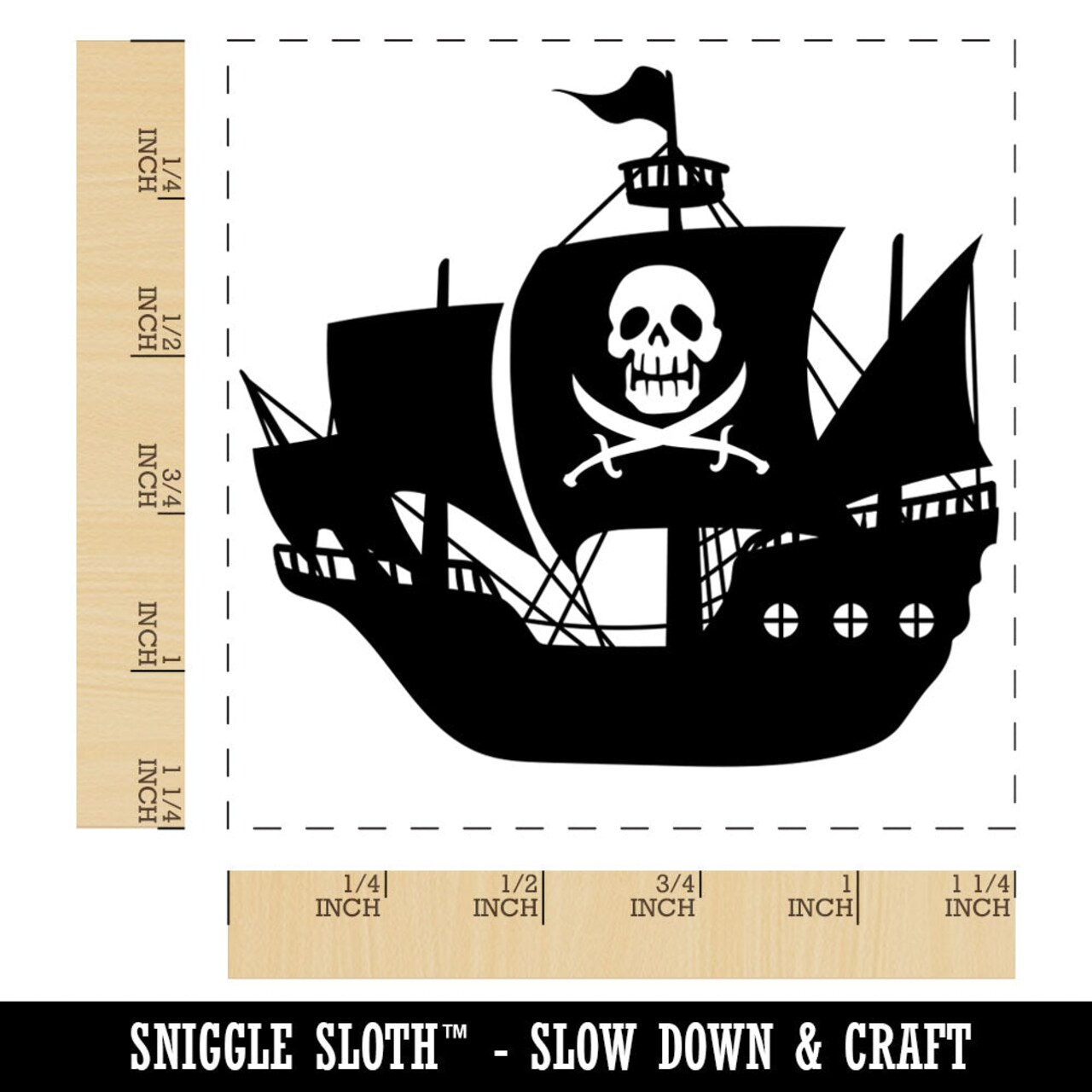 Haunted Ghost Pirate Ship with Jolly Roger Square Rubber Stamp for Stamping Crafting